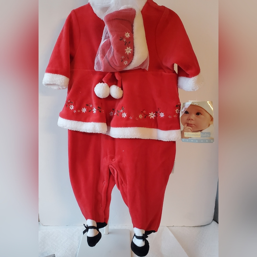 New Vitamins Baby Girl's 3 Pc Embellished CHRISTMAS Santa Outfit 3M